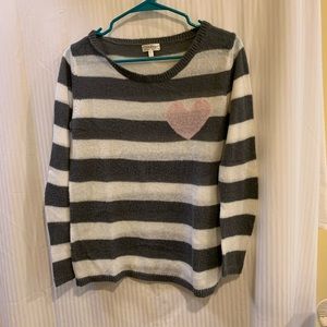 PJ SALVAGE Grey and White Sweater with Pink Heart